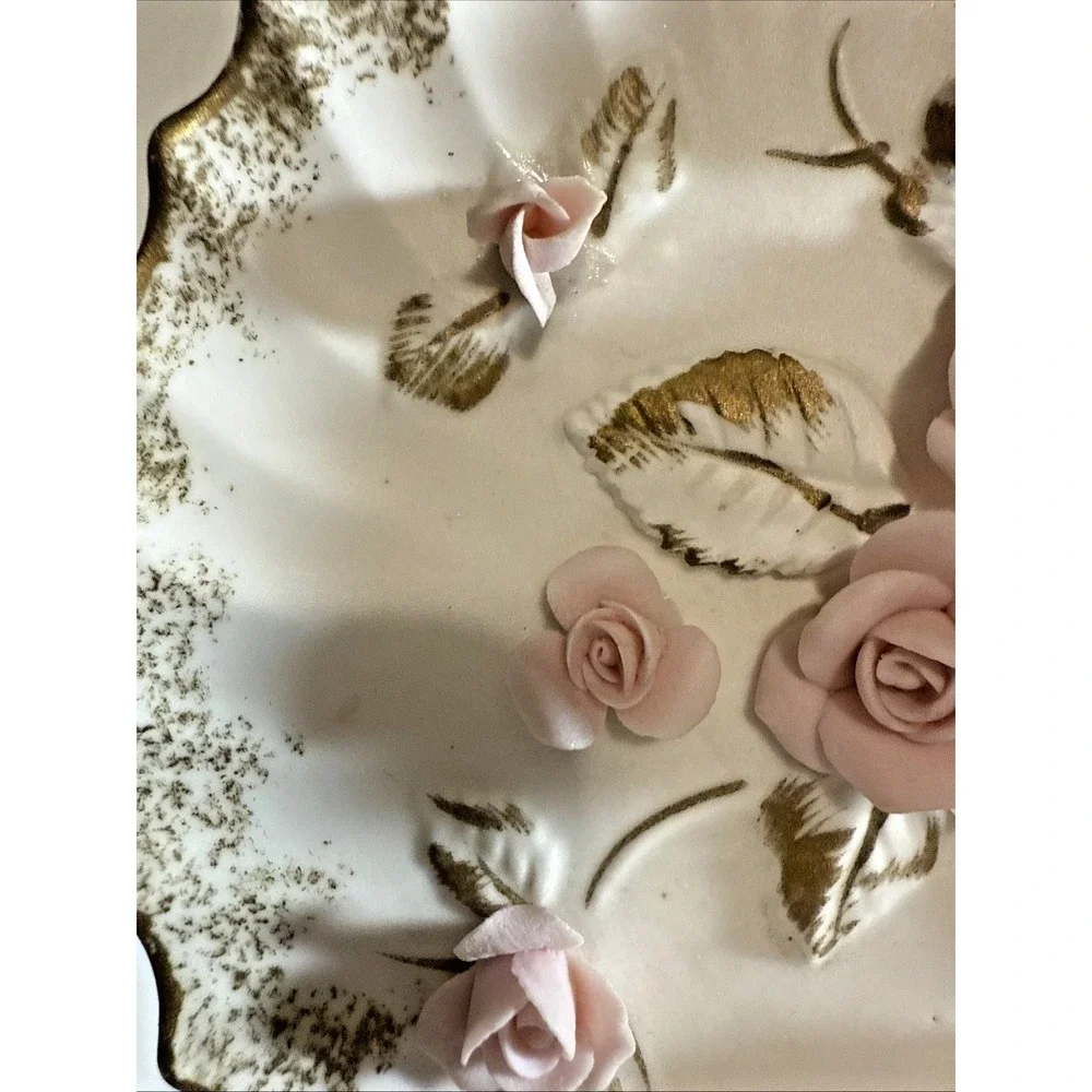 Vintage Lefton Plaque Raised Pink Roses‎ Porcelain